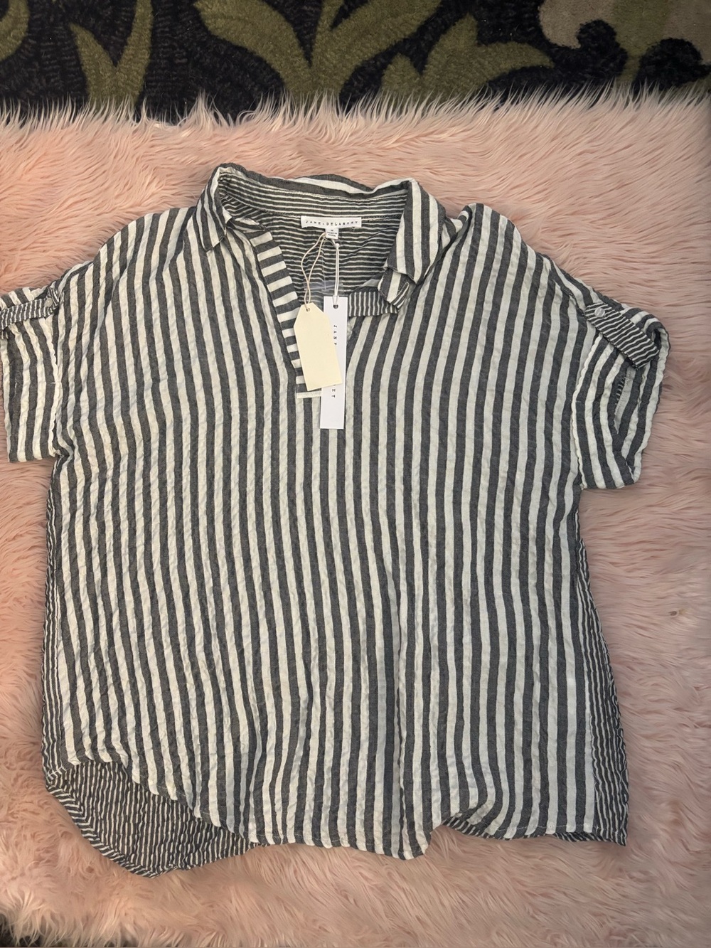 Jane and Delancey Gray & White Striped Short-Sleeve Blouse
